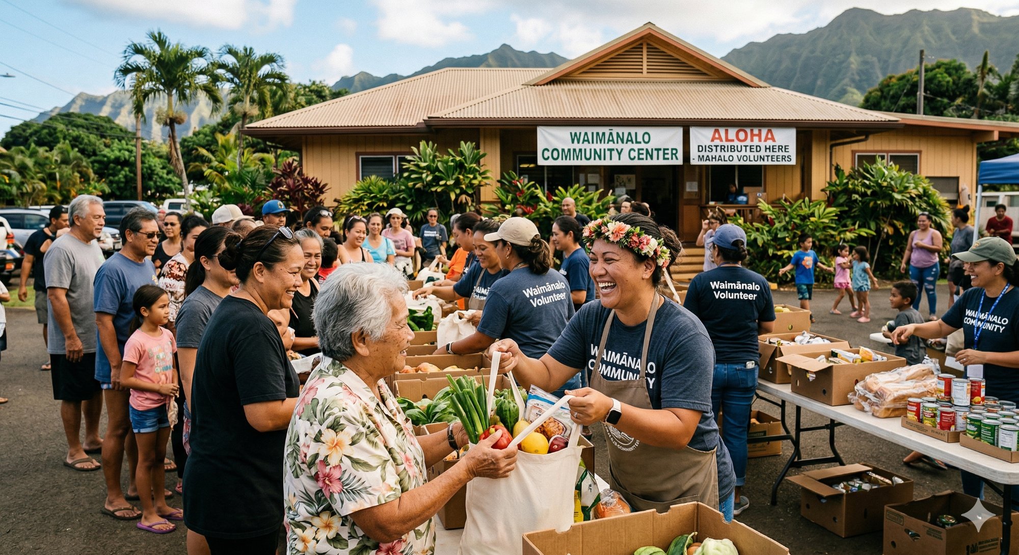 Waimānalo Community Center volunteers distributing produce to families